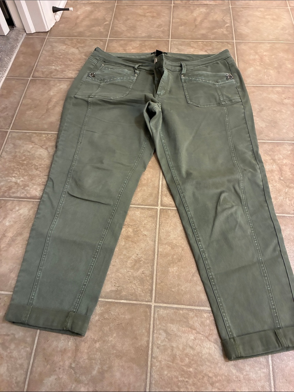 White House Black Market Olive Green Cropped Slim Jeans